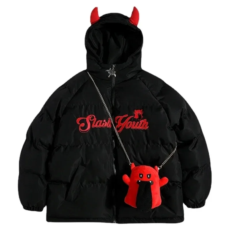 Winter mode Stickerei Kapuze Parkas Männer Frauen y2k Hip Hop Teufel Horn Flügel gepolsterte Jacken Harajuku Puffer Mäntel Unisex Mantel