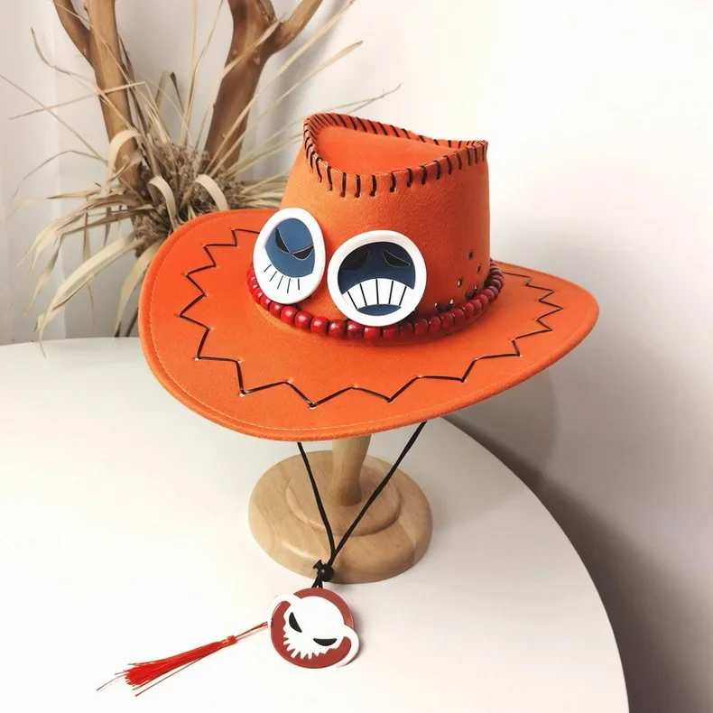 Halloween Ace Cap Cosplay Anime giapponesi Cartoon One Piece Costumi Cosplay Cowboy Cappello arancione Regali per uomini e donne adulti