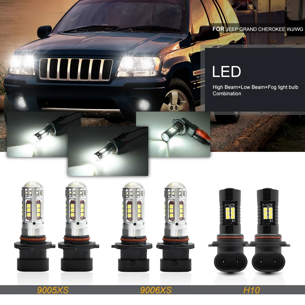 Ulepszone reflektory LED do Jeep Grand Cherokee WJ/WG 1999-2004 9005XS 9006XS 9055 9140 9145 Zderzak Światła drogowe