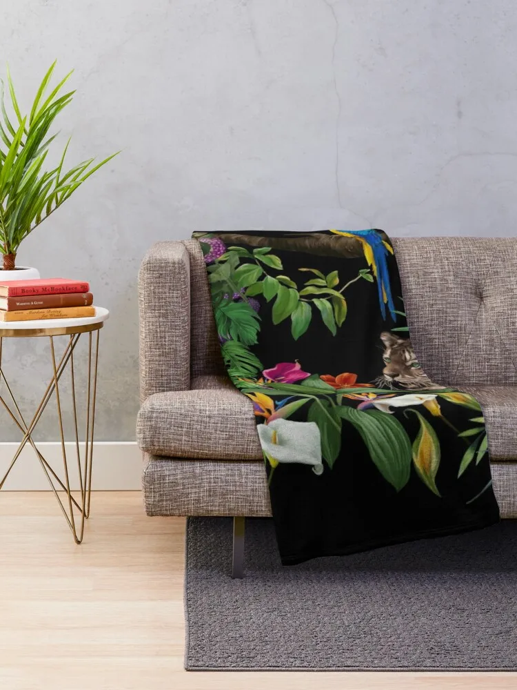 Jungle pattern.Leopard and parrot ,tropical leaves and flowers.Dark exotic forest. Throw Blanket Kid'S Blanket