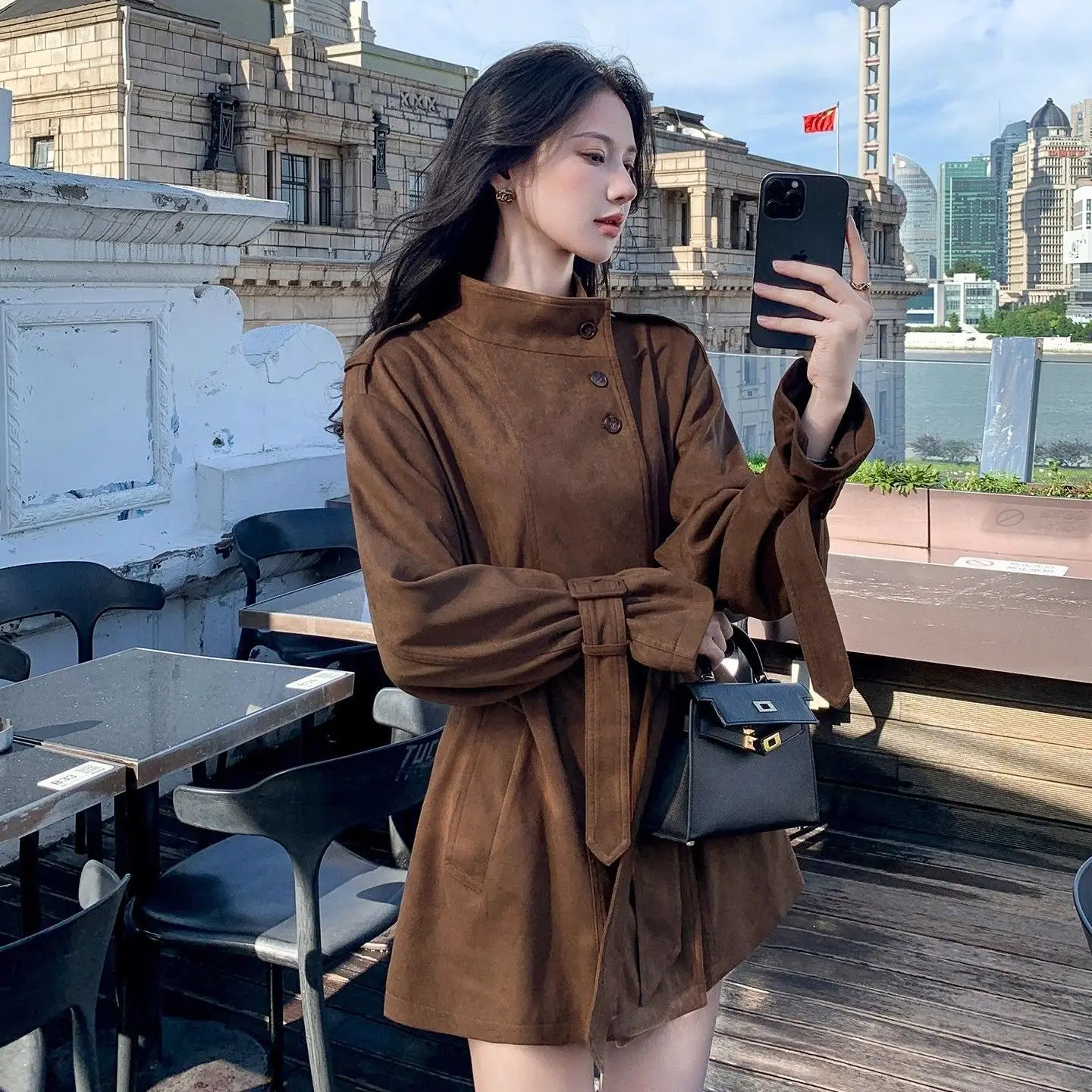 

Короткий плащ в стиле ретро, женский весенне-осенний новый высококачественный свободный повседневный тонкий плащ в британском стиле с поясом