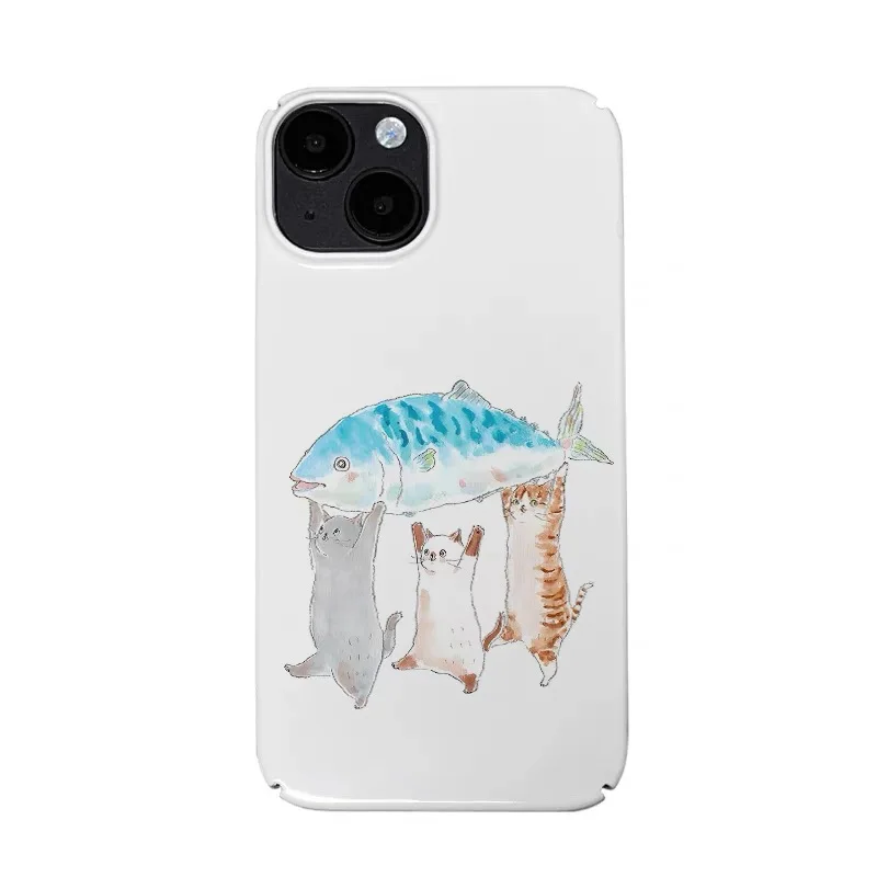 

Ins Korean Three Cats Holding Fish Case for IPHONE 17 16ProMax 15 14 13 12 11 PRO Acrylic TPU Two in One Magnetic Phone Cases