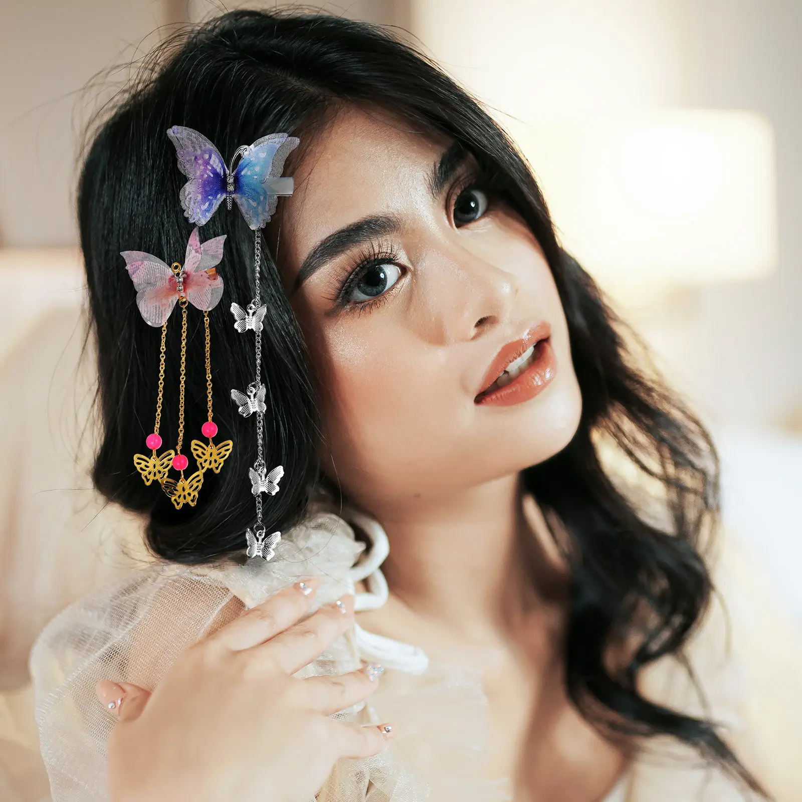 

Набор из 8 заколок-бабочек для волос с 3D-динамичными крыльями и съемными кисточками, эффектные заколки для особых случаев