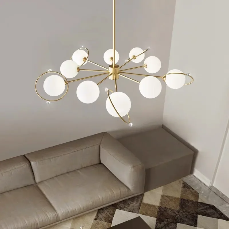 GHJUYIOL All copper living room chandelier, modern minimalist bedroom, French retro cream style, antique restaurant lighting fix