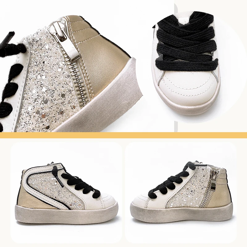 Luxe Custom Sneaker 2024 Modemerk Gouden Kindersportschoenen Glitter Ccdb Hoge Ster Vrijetijdsschoenen Voor Kinderen