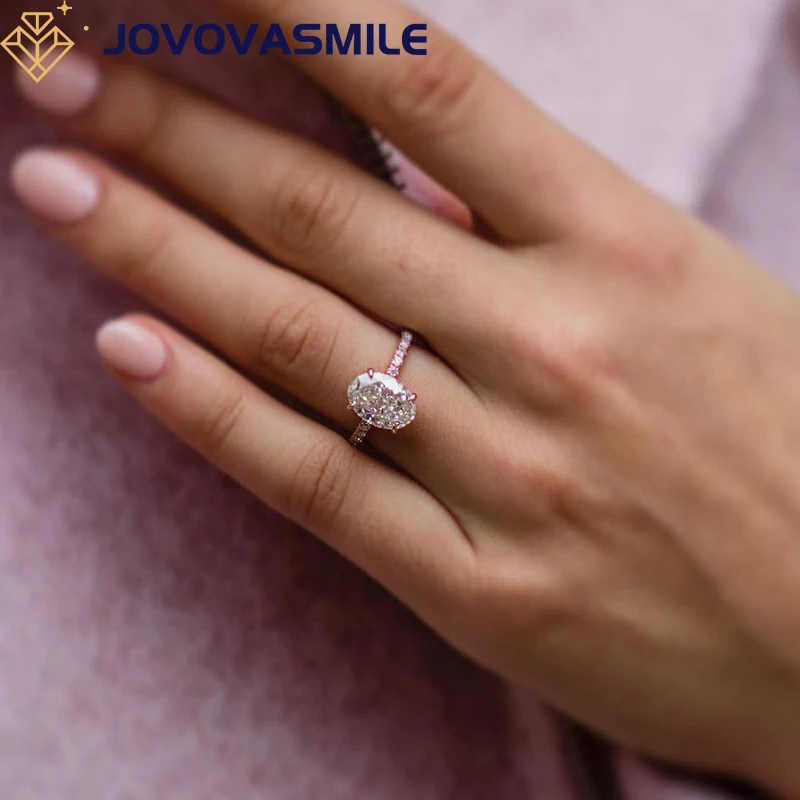 

JOVOVASMILE 3 Carat Moissanite Ring 10.5x7.5mm Crushed Ice Oval Cut Pure Real 14k Rose Gold Au 750 Jewelry Woman Luxury Rings