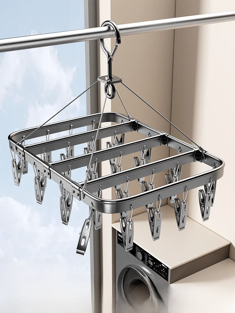 

Многофункциональная вешалка для одежды из алюминиевого сплава, сушилка для нижнего белья и носков для балкона, нескользящая комбинированная вешалка в скандинавском стиле