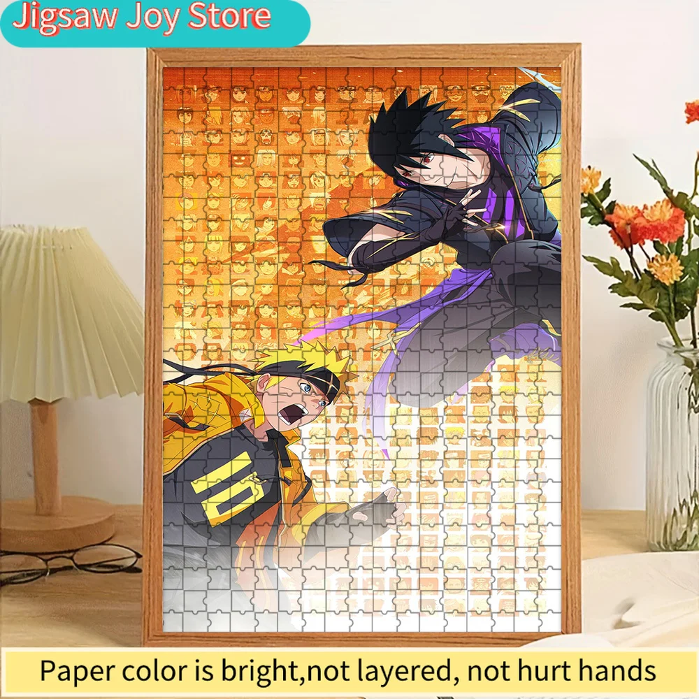 

Аниме-пазл с динамичным изображением персонажей Наруто Узумаки и Саске Учиха, оранжевый фон, премиум-качество, высокое разрешение