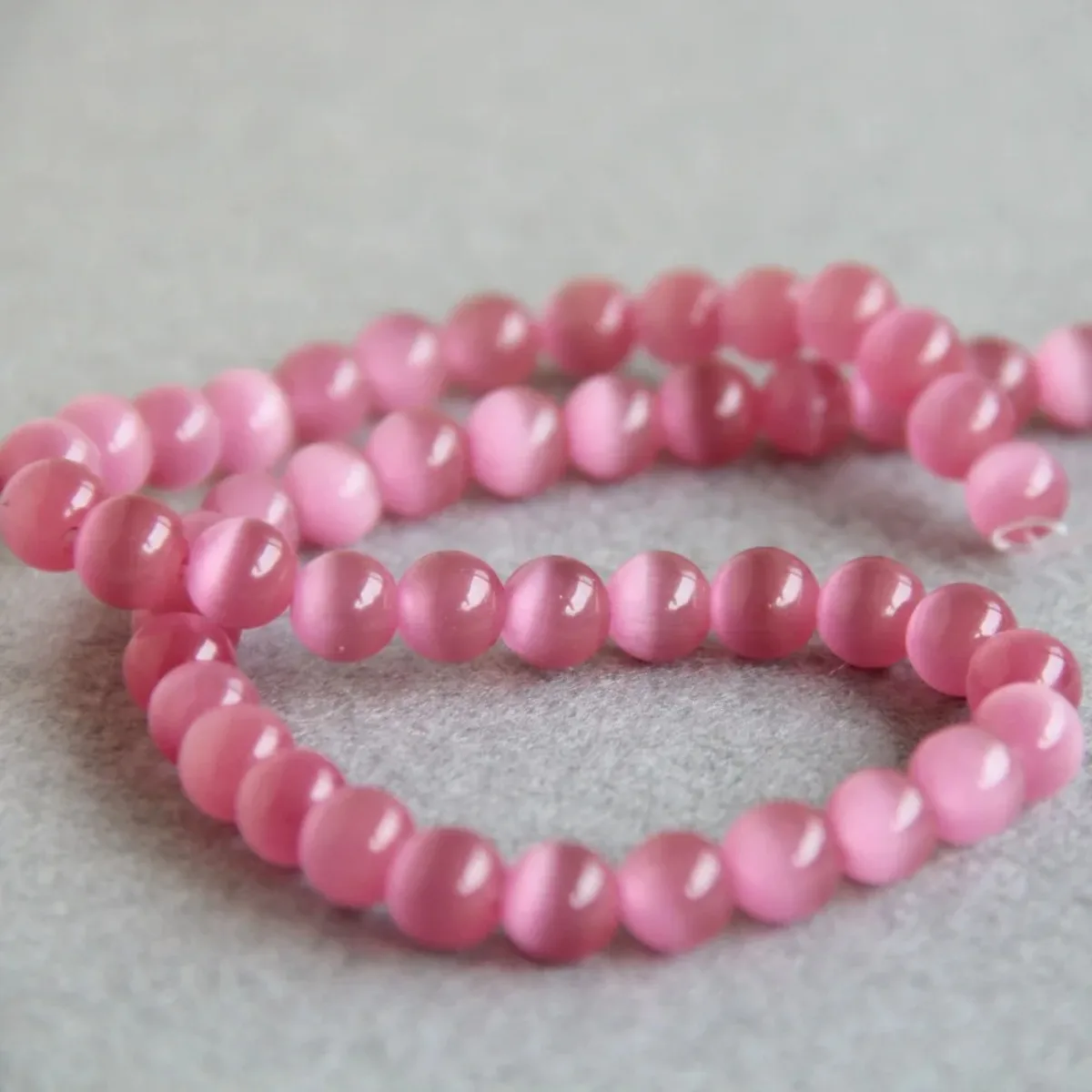 

8 10 12mm Pink Glass Mexican Cat Eye Round Stone Loose DIY Beads 14inch Jewelry Making Design Fitting Female Accessory Craft