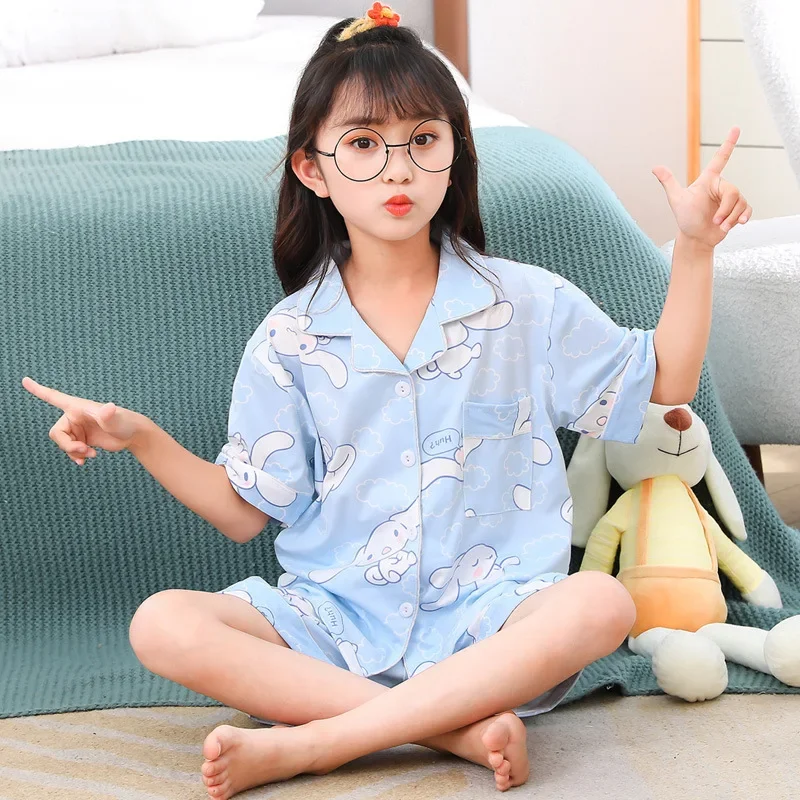 Sanried Anime Cinnamoroll Melody Children Pajamas Kids Baby Girl Boys Casual Clothing Costume Short Sleeve T Shirt Shorts Gift