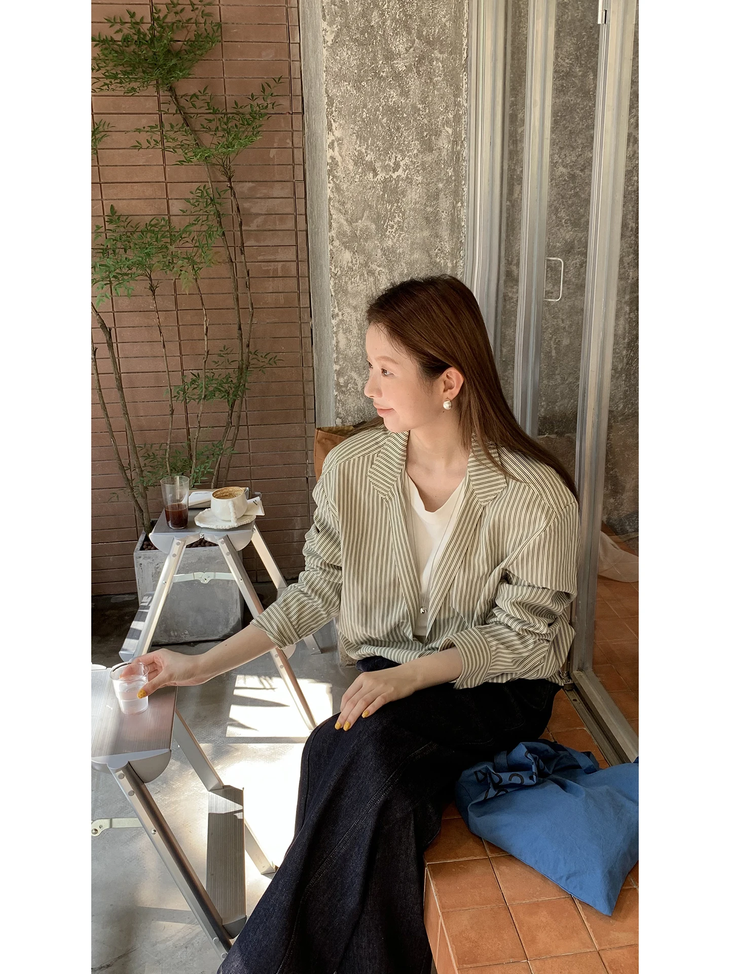 Striped irt Women's Faionable Inner Wear Long Sve Unique Super Beautiful Cotton Blend  Ne Mid-Length Commute Sle