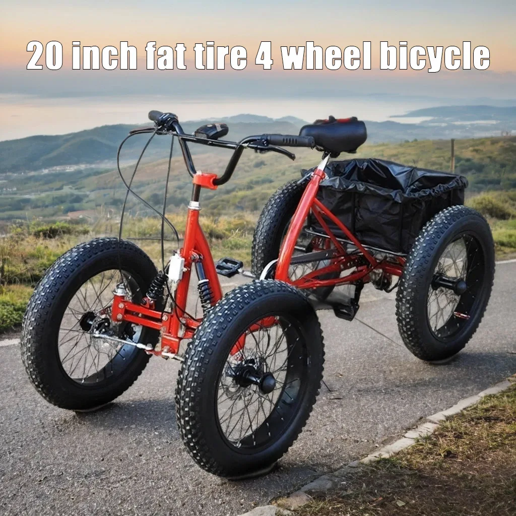 Cargo Bicycle 20inch fat tire 4 wheel snow bike can be used as cargo city travel bicicleta pedal quadricycle with storage basket