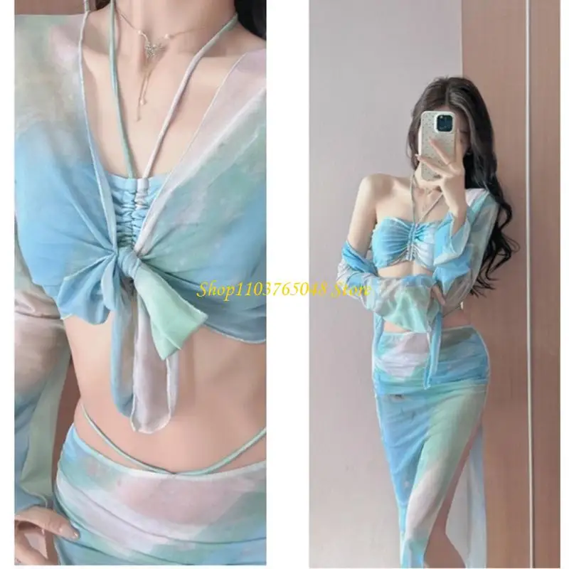 R53E Women Halters Swimming Suit Female Push Up Swimsuits 4 Pcs Swimwear See Through Bathing Suit for Beachwear