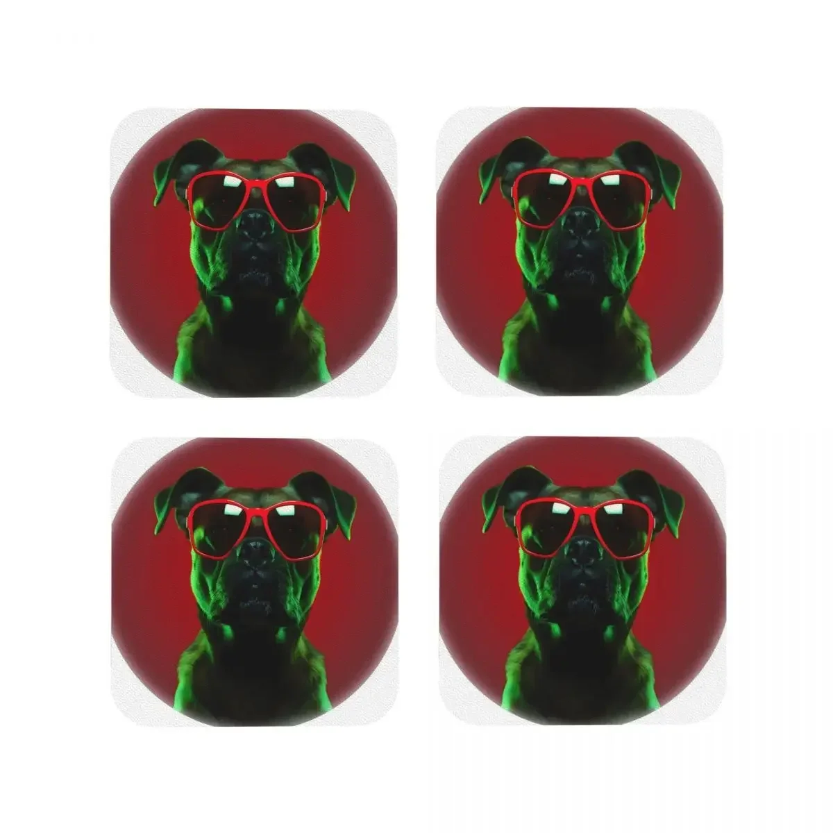 Alpha Dog Coasters PVC Leather Placemats Non-slip Insulation Coffee Mats For Decor Home Kitchen Dining Pads Set of 4