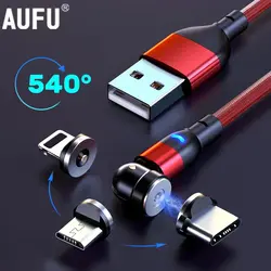 AUFU вращающийся на 540 градусов Магнитный кабель Micro USB Type C телефонный кабель для iPhone Samsung Xiaomi Магнитный зарядный шнур USBC кабель