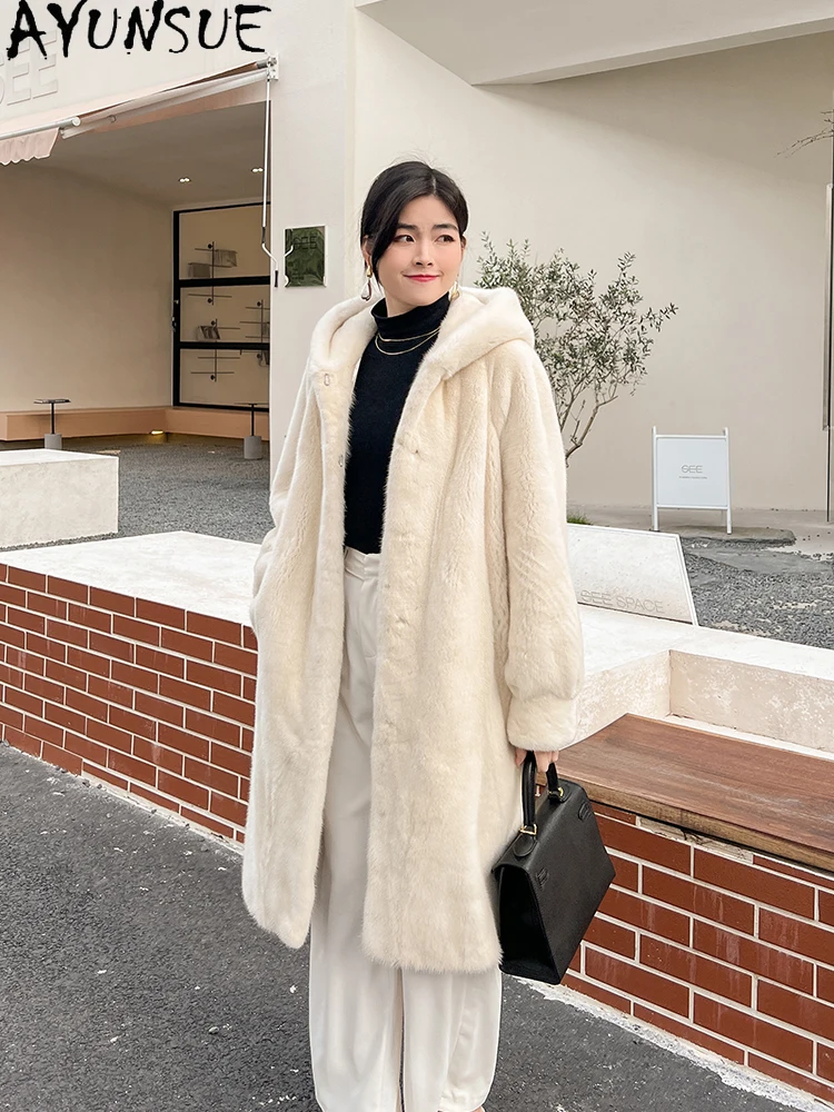 

AYUNSUE 2025 New Natural Velvet Mink Fur Coat Woman Luxury Whole Mink Coat for Woman Clothes New in Outerwears Кофта С Мехом