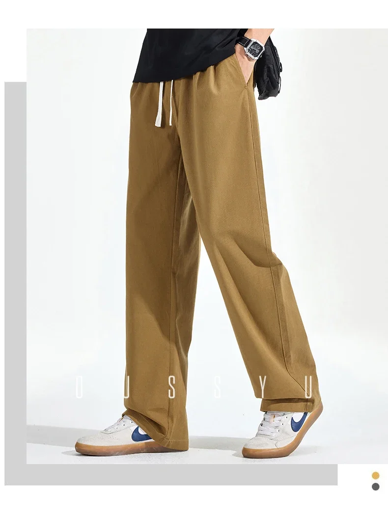 Herbst-Winter Hochwertige 100% Baumwolle Freizeithose für Herren mit elastischem Bund, lockerer, gerader Passform, lässige Arbeitshose, Cargo-Hose, Khaki-Hose für Männer – Detail 9
