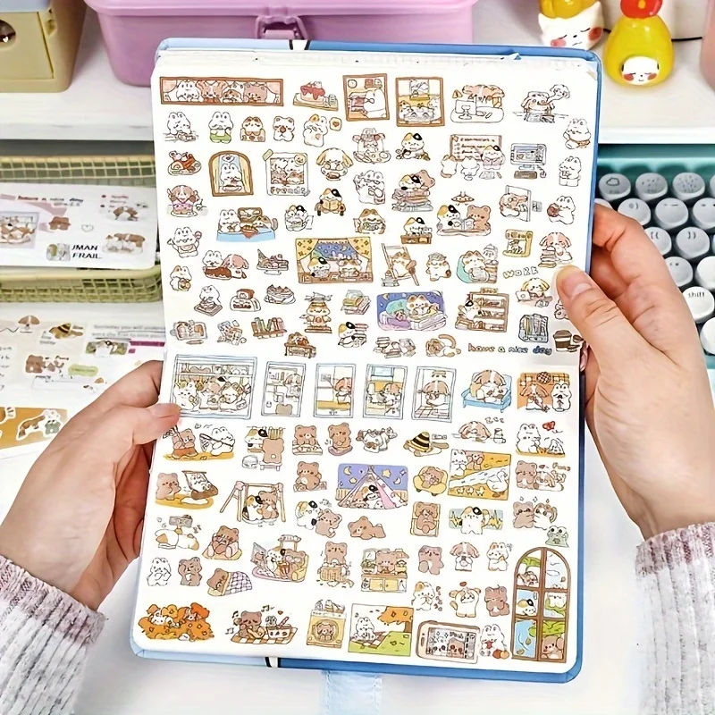 Cute Cartoon Animal Paper Stickers, Material decorativo para colagem Scrapbooking, DIY Journaling, 1 folha