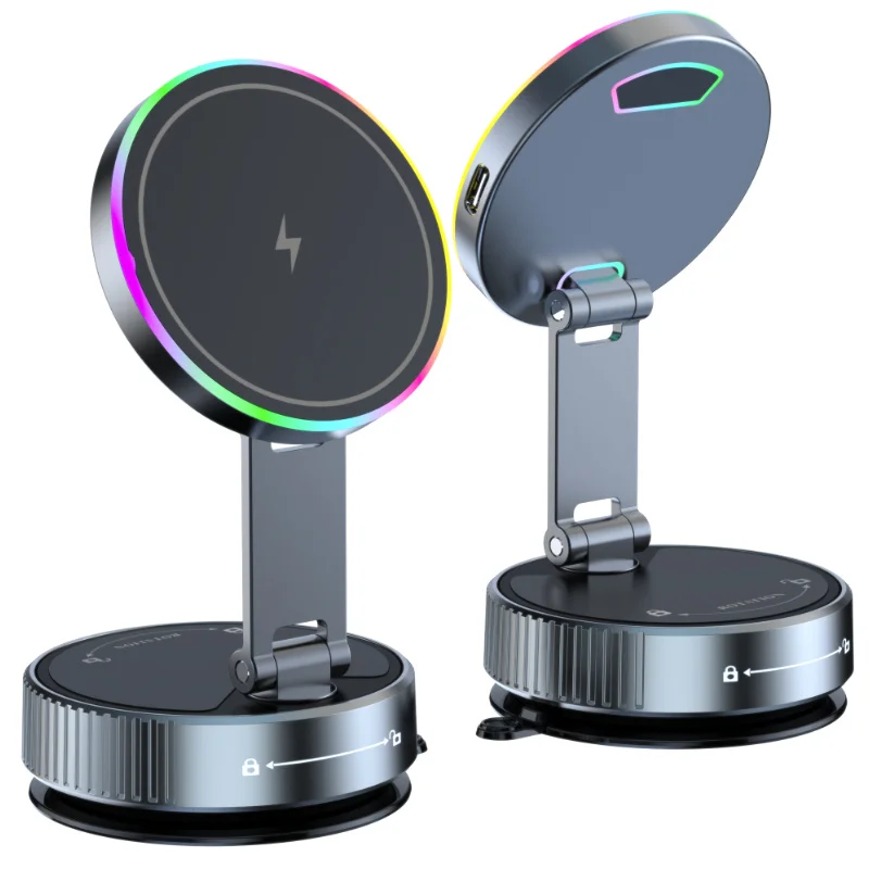 15W vacuümzuiging magnetische draadloze oplader autotelefoonhouder 360 graden draaibaar compatibel met smartphones voor iPhone - afbeelding 2
