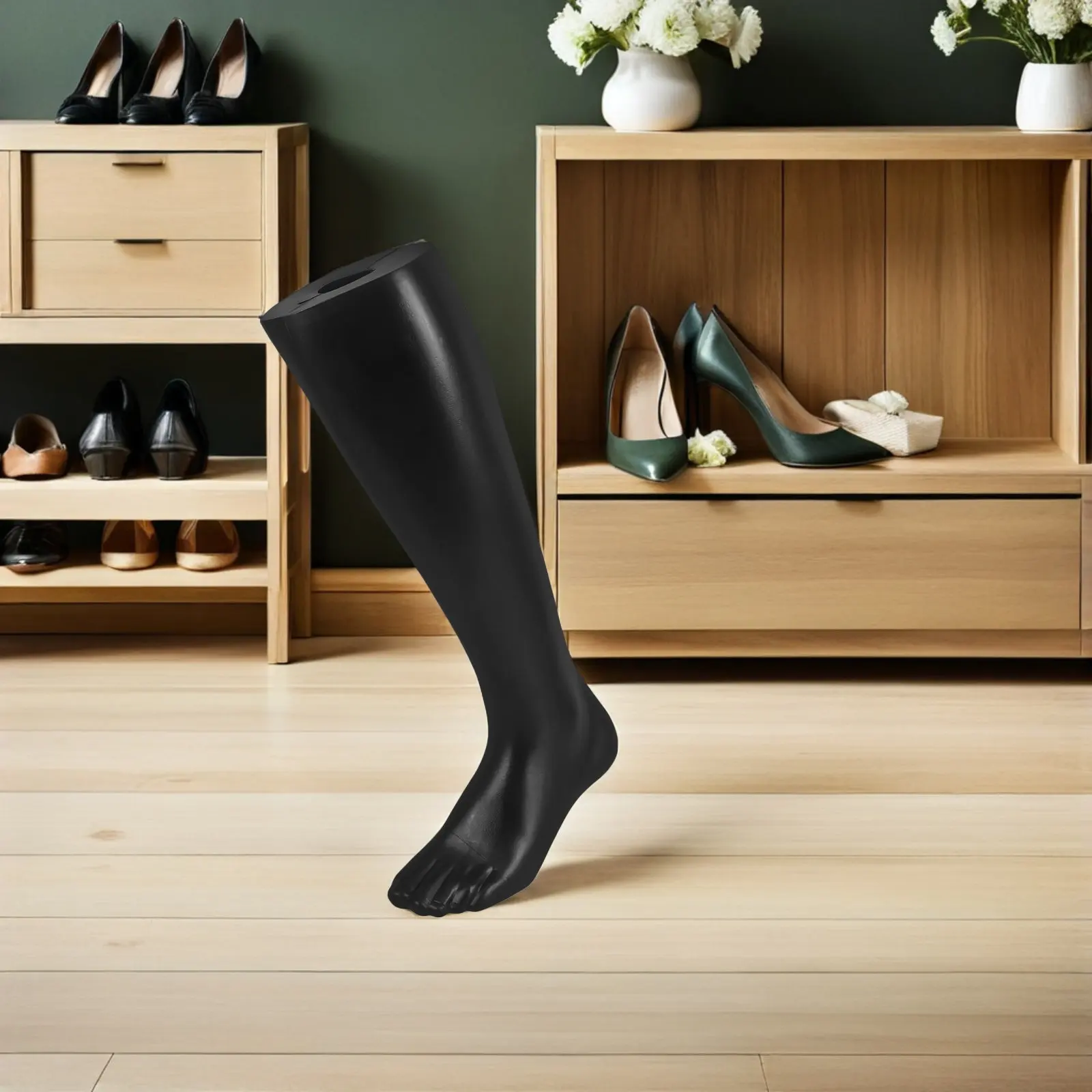 

2Pcs Plastic Foot Mannequin Sock Display Stand Black Foot Holders for Retail Socks Stocking Display 9.7x19 Inch