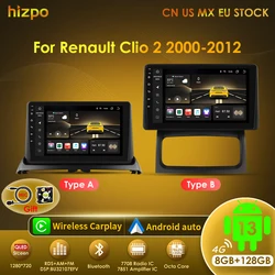 Hizpo 6115 Wireless CarPlay Autoradio for Renault Clio 2 2000-2012 Car GPS Radio Multimedia 2 din Android 4G AI Voice 360 Camera