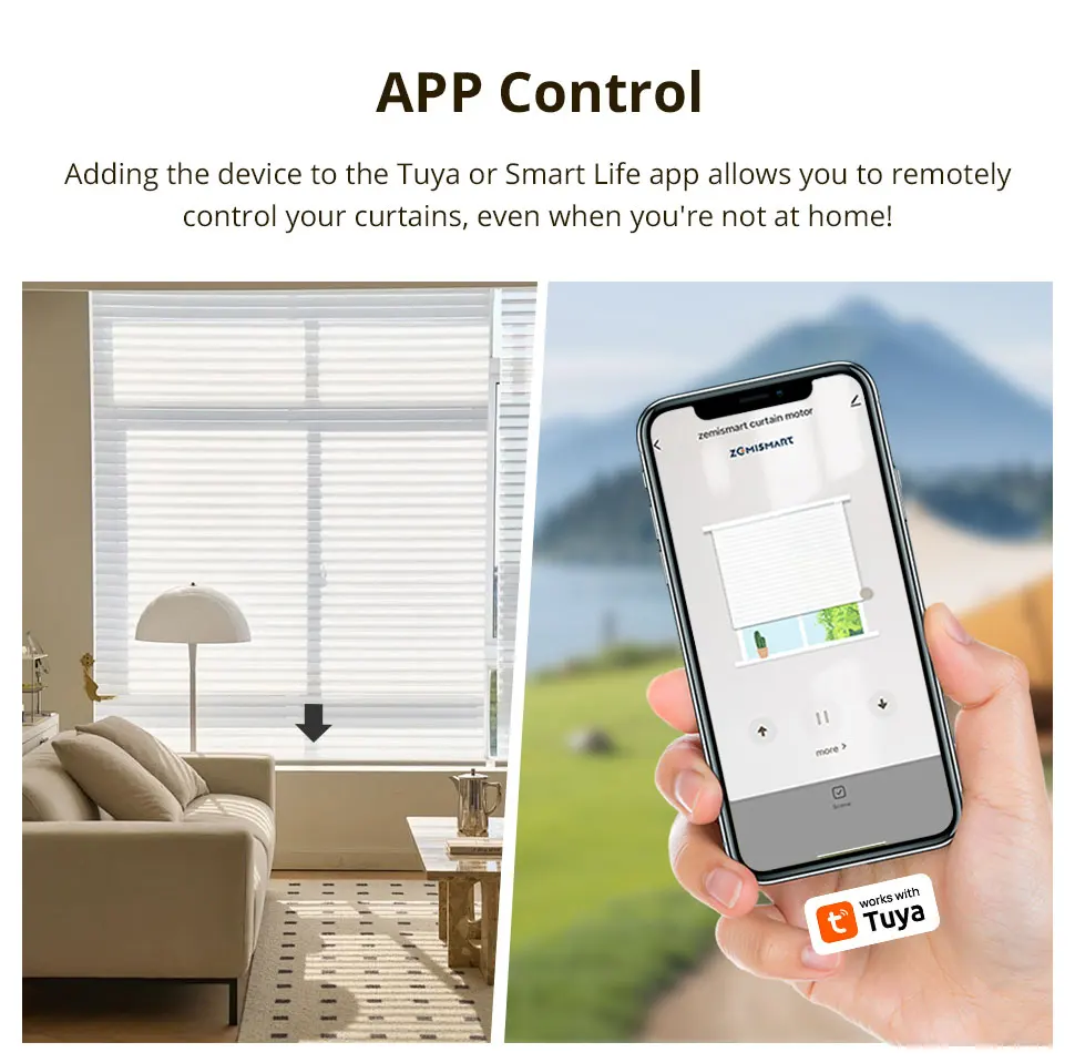 Zemismart WiFi-Elektro-Rollo-Motor, funktioniert mit Tuya-App für Wabenvorhang, Aluminium-Jalousien, römischer Schatten, Alexa, Google Home – Detail 4