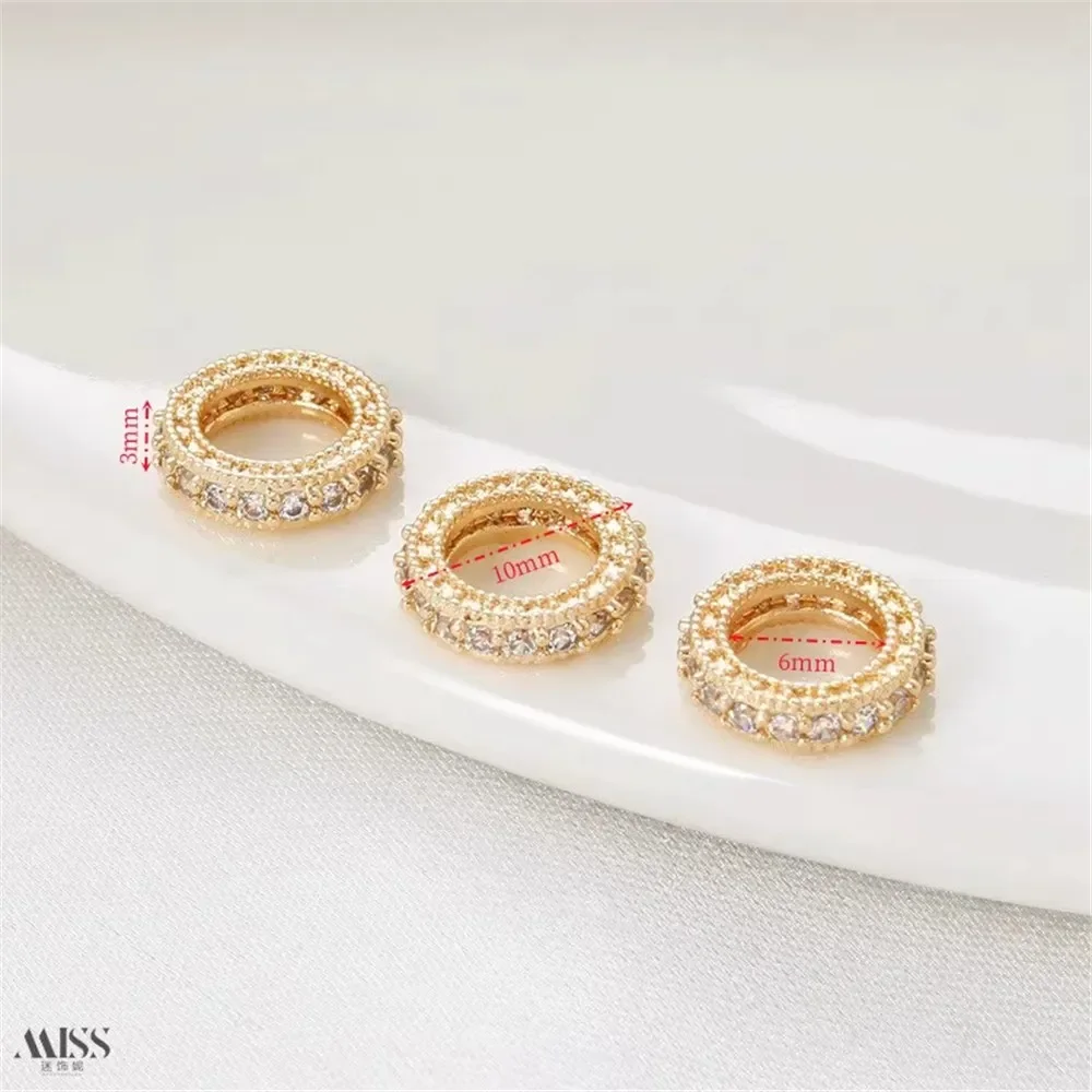 

14K Bag Gold Inlaid Zircon Diamond Ring Running Ring Pendant Bead Diy Bracelet Necklace Loose Bead Accessories