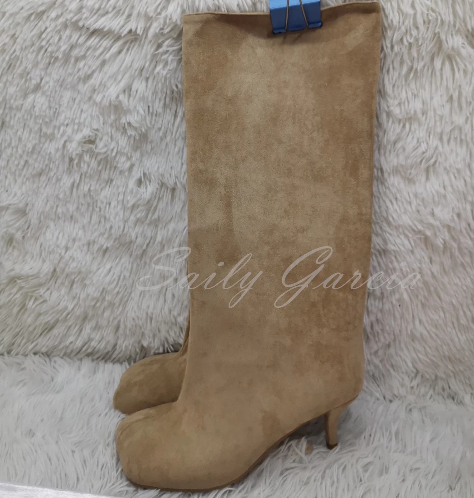 Retro Suede Frosted Knee High Boot Women Retro Round Toe Low Heel Western Cowboy Slip On Sewing Winter Runway Long Boot