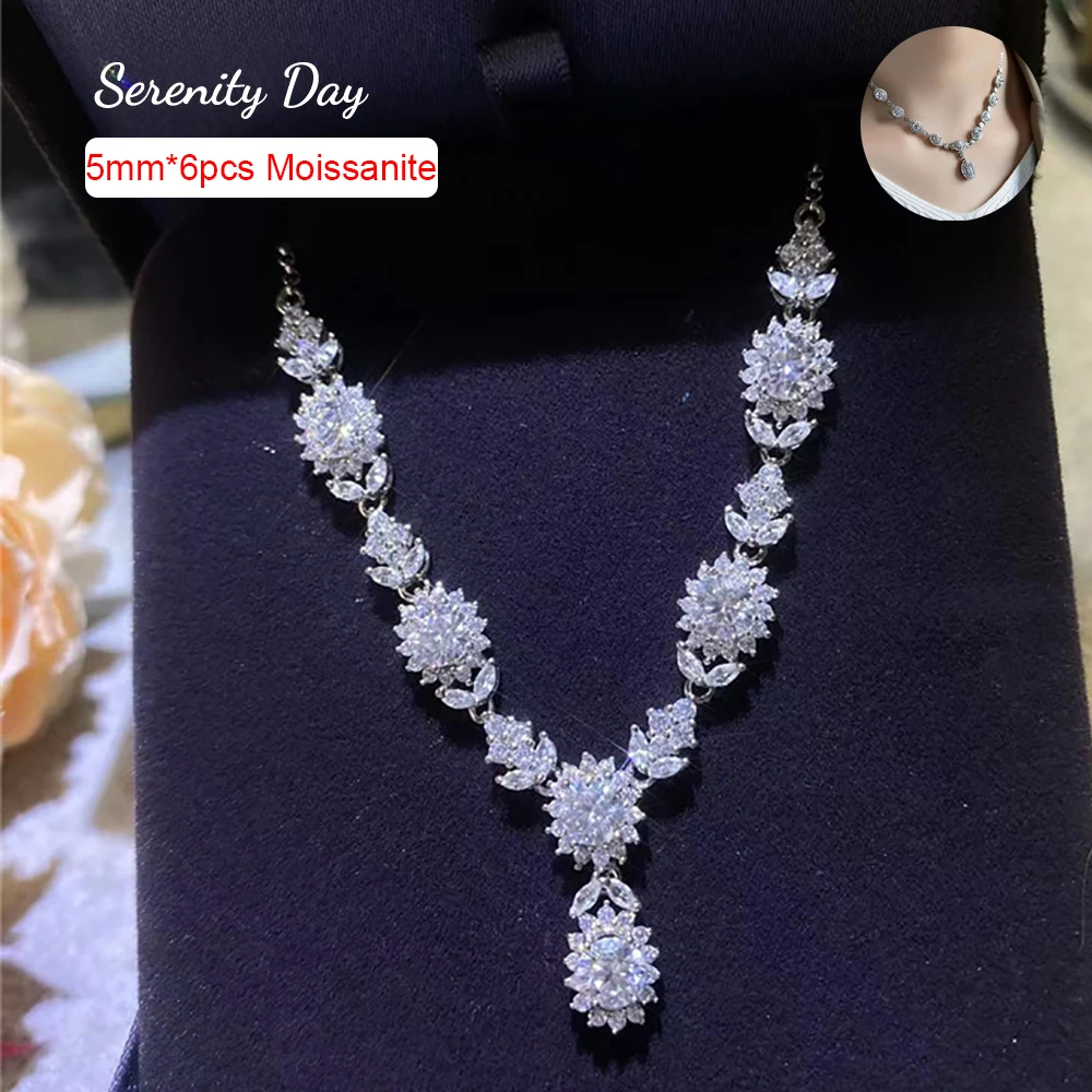 6 Stones 5mm Full Moissanite Necklace S925 Silver Water Drops Versatile Clavicle Chain Women's Evening Dress Wedding Jewelry