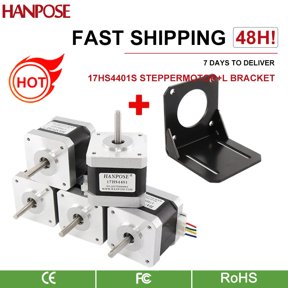 

HANPOSE 5 шт. 4-проводной шаговый двигатель Nema17 1,5 А 17HS4401 с монтажным L-образным кронштейном Nema 17 42 шаговый двигатель