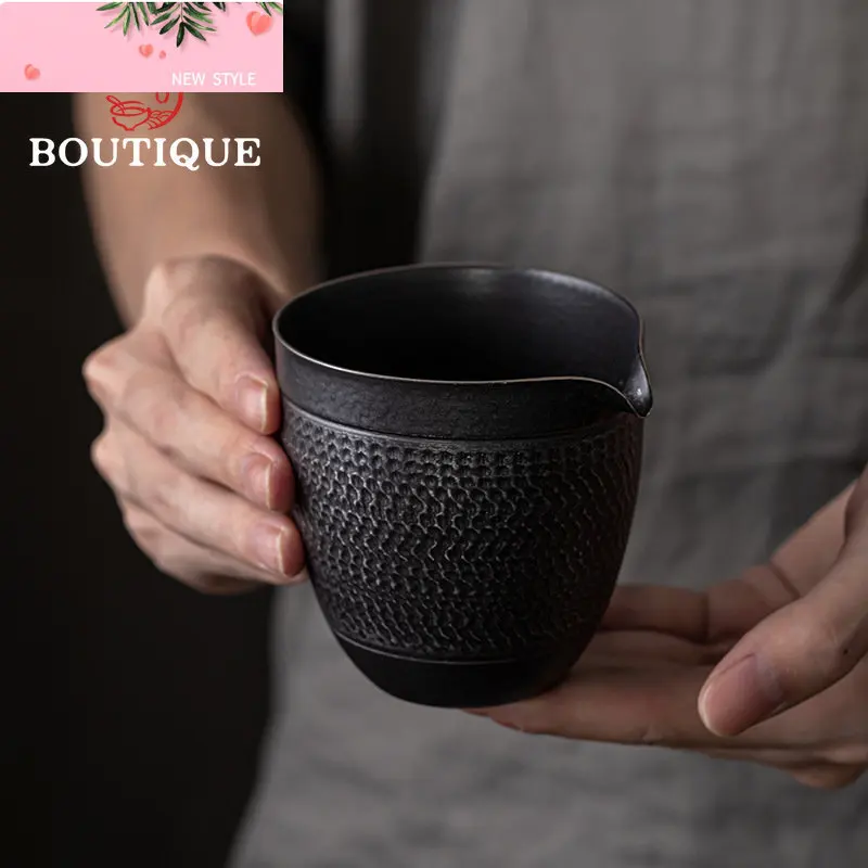 

220 мл Ретро серебряный и черный керамический кувшин для чая, нож для прыжков ручной работы, ремесленный разделитель для чая, кофе, кунг-фу, чайный сервиз, чашка правосудия