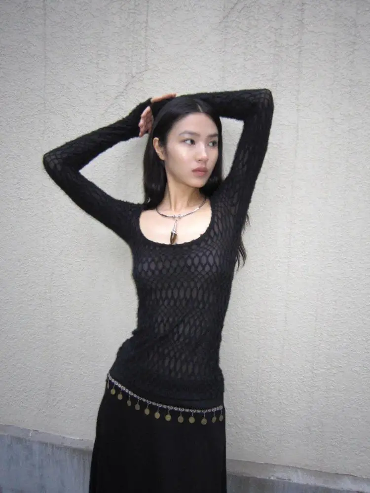 Tonngirls Vintage T Shirt Women Square Collar See Through Crop Tops Y2k Fairycore Tshirts Streetwear Korean Style Tee Tops 2000s
