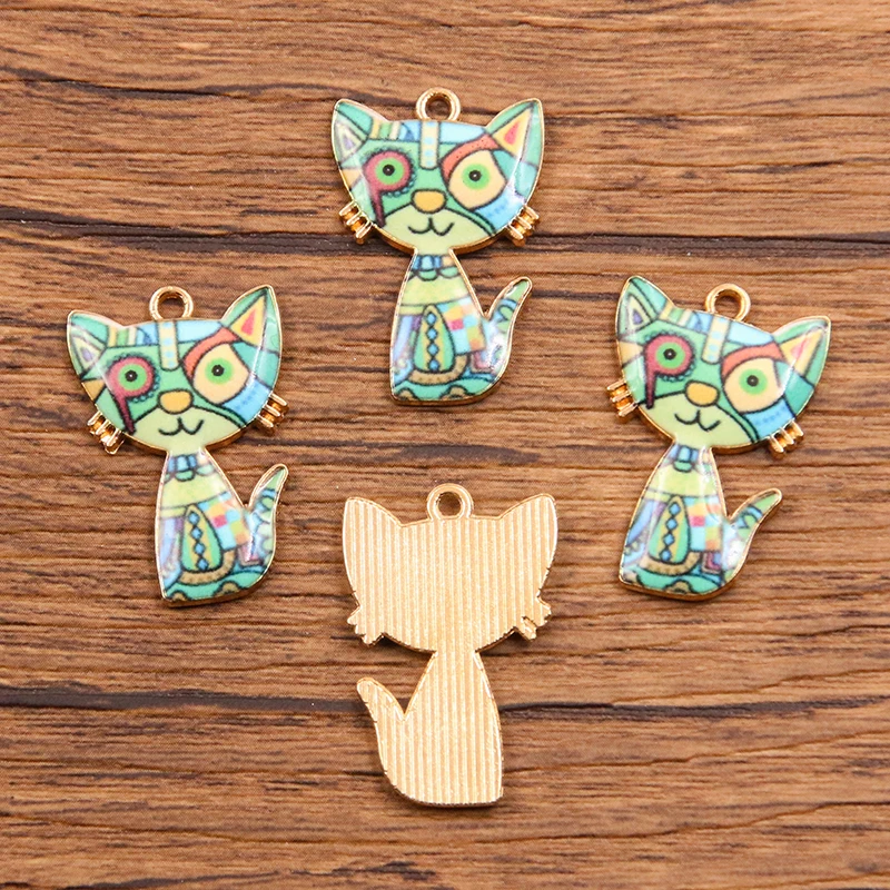 10Pcs 13 Color 17x26MM Alloy Metal Drop Oil Printing Cat Charm Animal Pendant For Enamel DIY Bracelet Necklace Jewelry Making