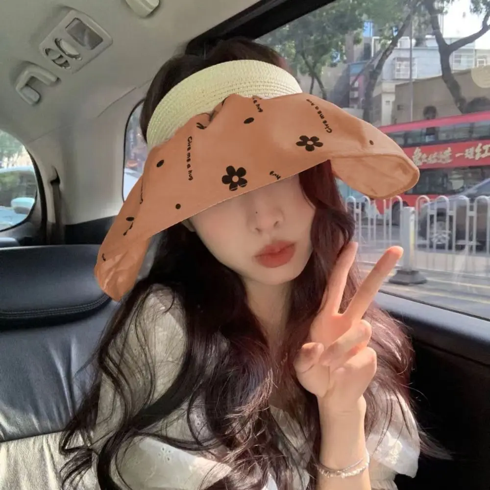 

Sports Sun Hat Breathable Flower Visor Cap Big Brim UV Protection Empty Top Hat Korean Style Sweet Bucket Hat Summer