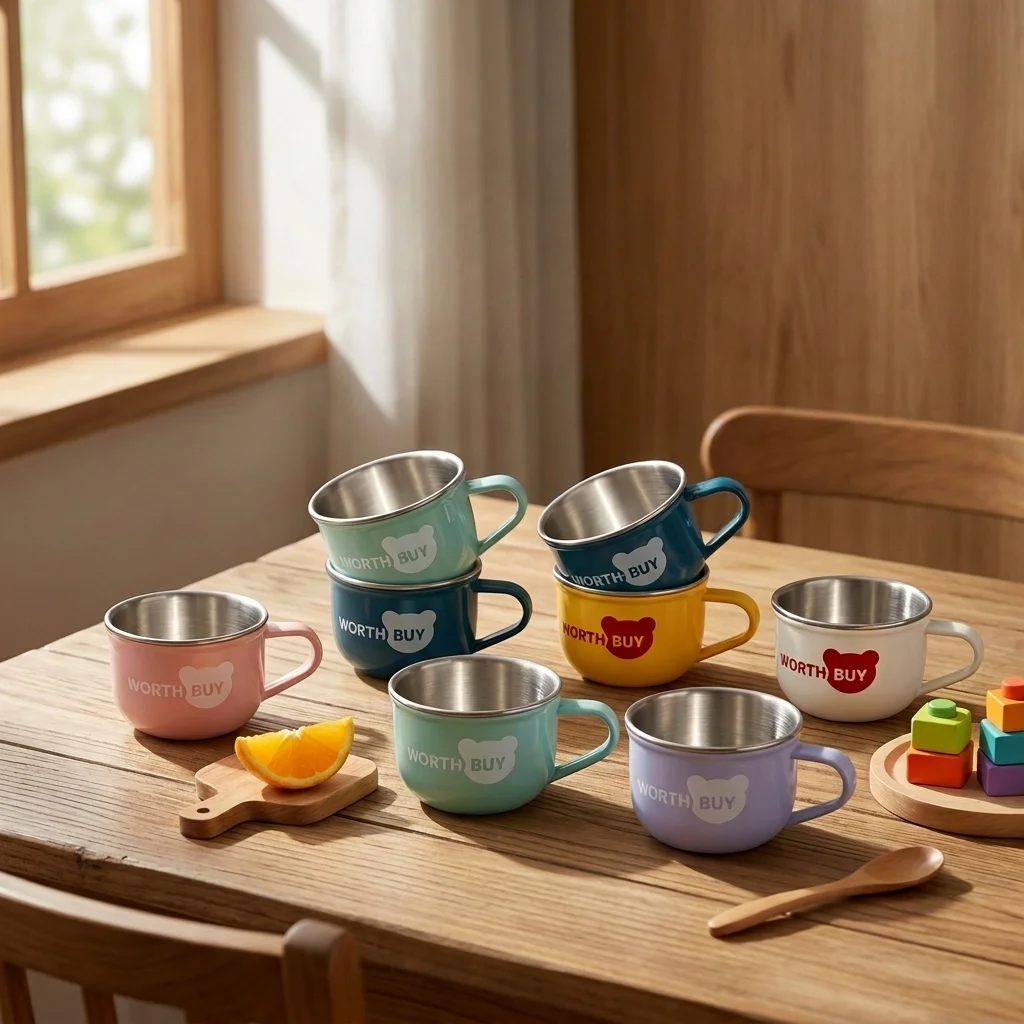 Cute 304 Stainless Steel Coffee Mug Double Wall Anti-Scald Milk Tea Breakfast Kids Cup Mini Portable Mugs With Handle Drinkware