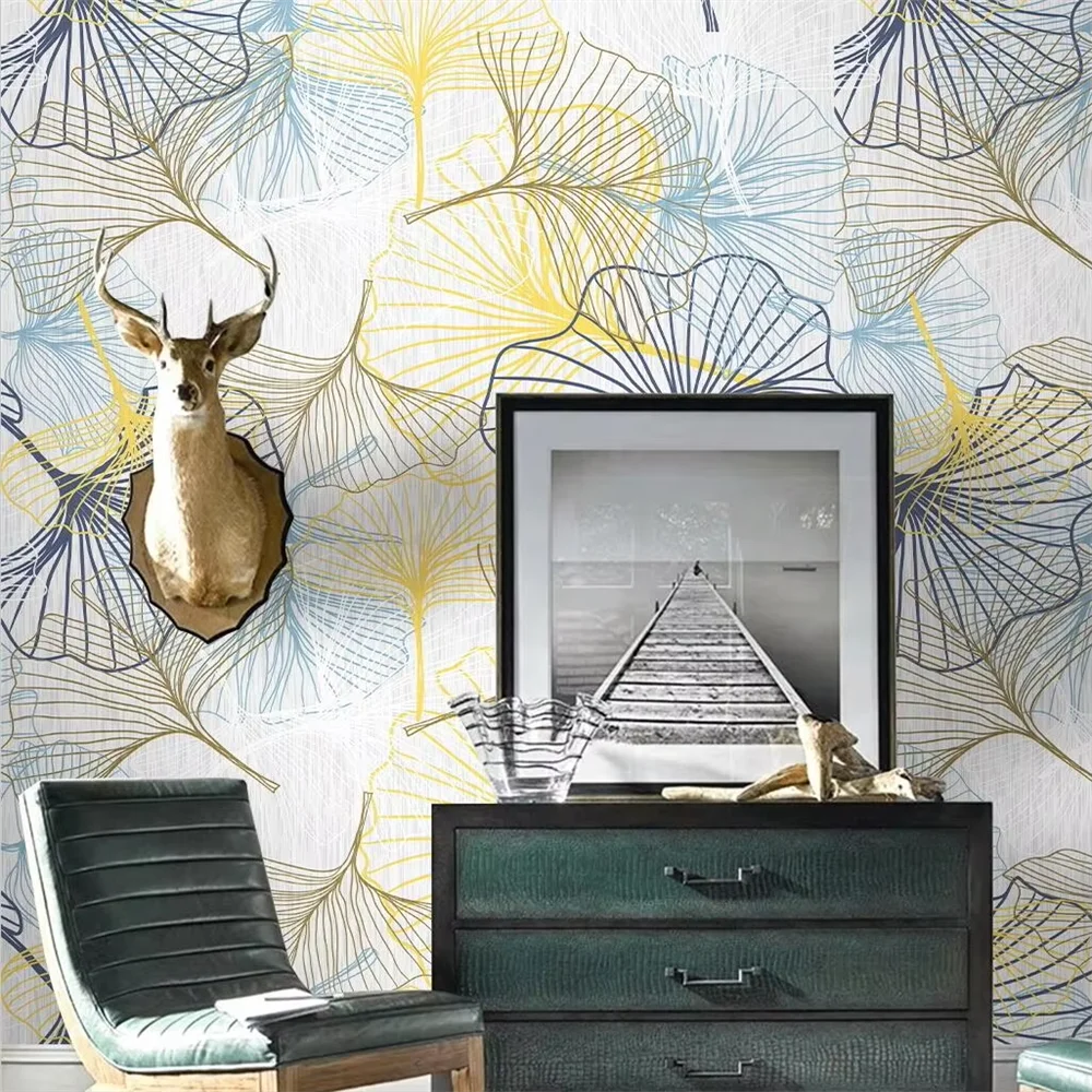 

Custom Nordic Plant Leaves Ginkgo Biloba Mural Wallpaper Living Room decoration Background Wall Painting wall papers home decor