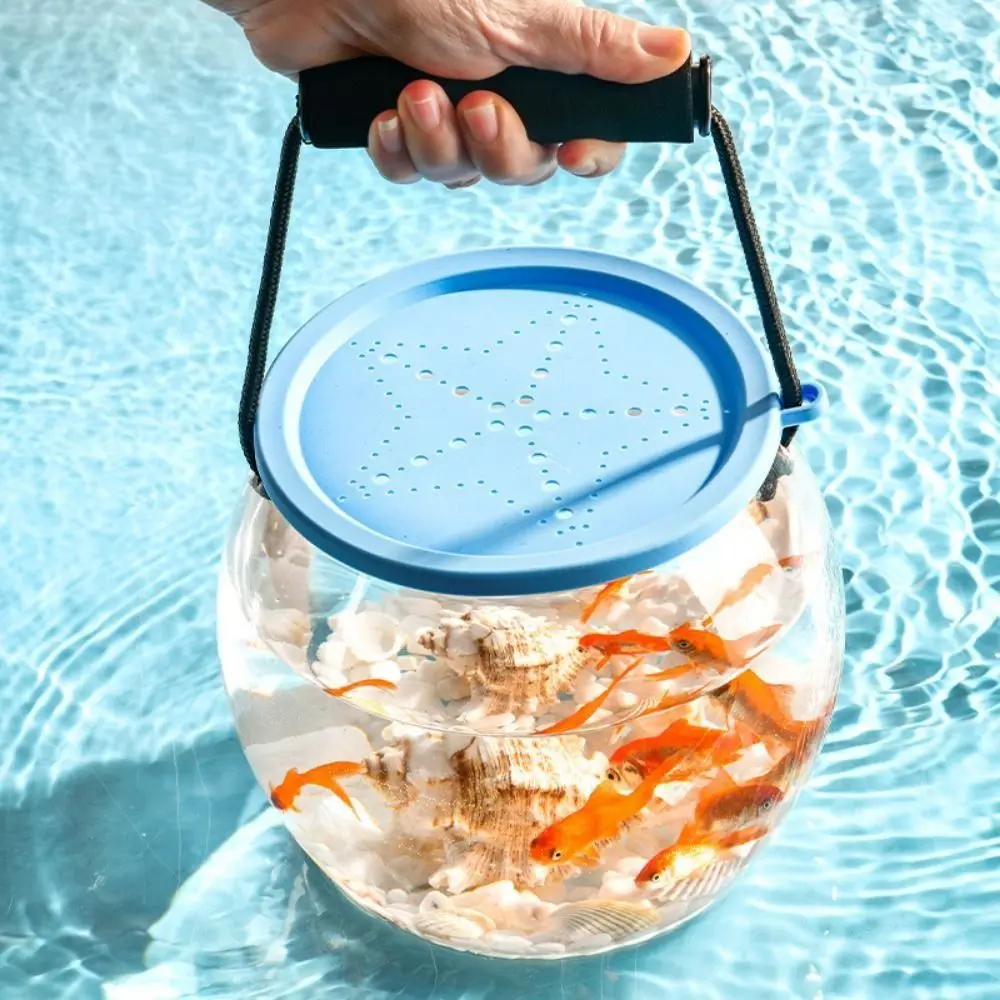 

Ultra Clear Round Fish Bowl Silicone Cover Sponge Handle Viewing Tank Removable 360-Degree View Desktop Fish Tank