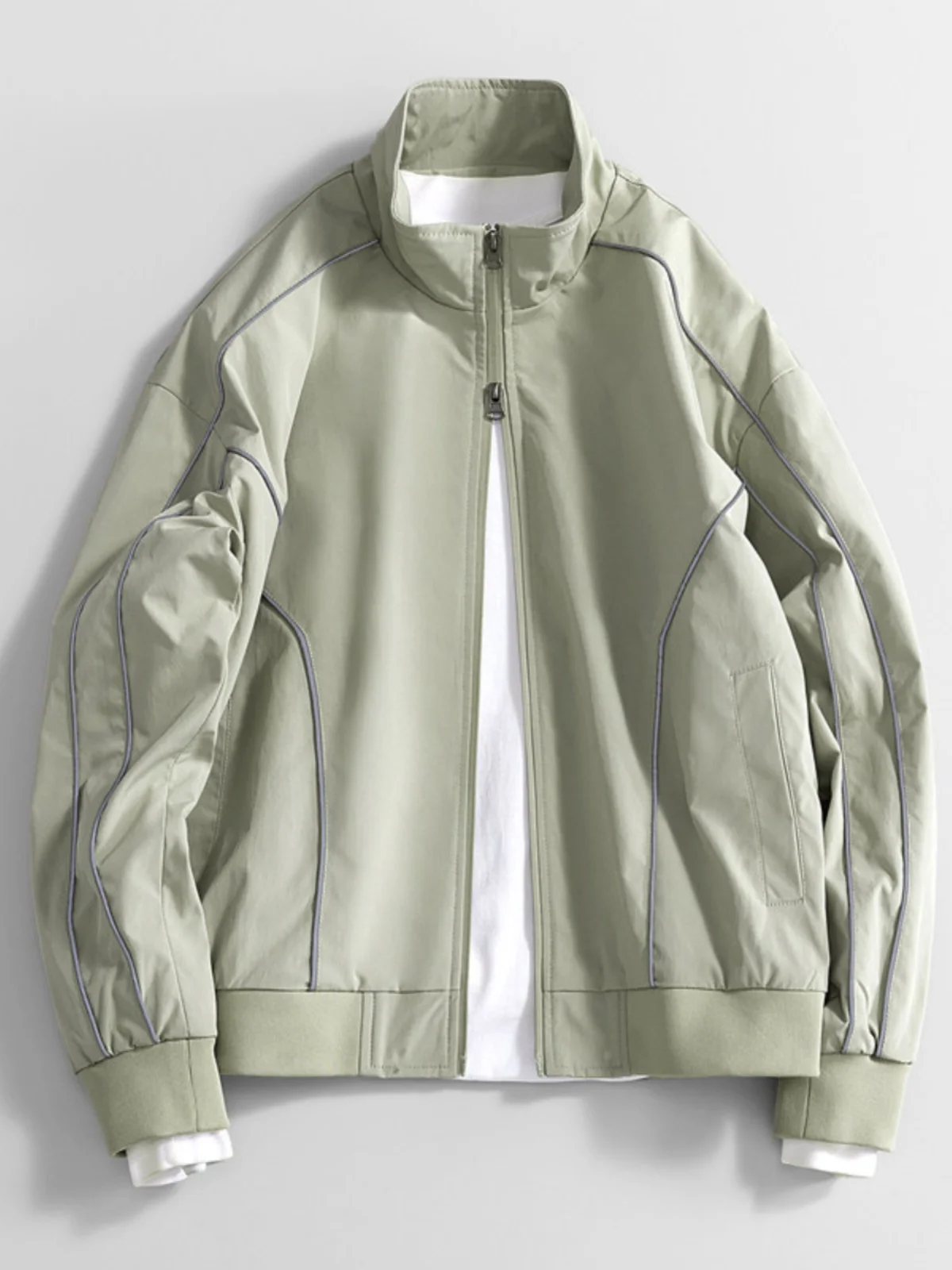 

Мужская повседневная бейсбольная куртка с отражающими полосами, воротником-стойкой, двойной молнией, новая модная коллекция весна-осень