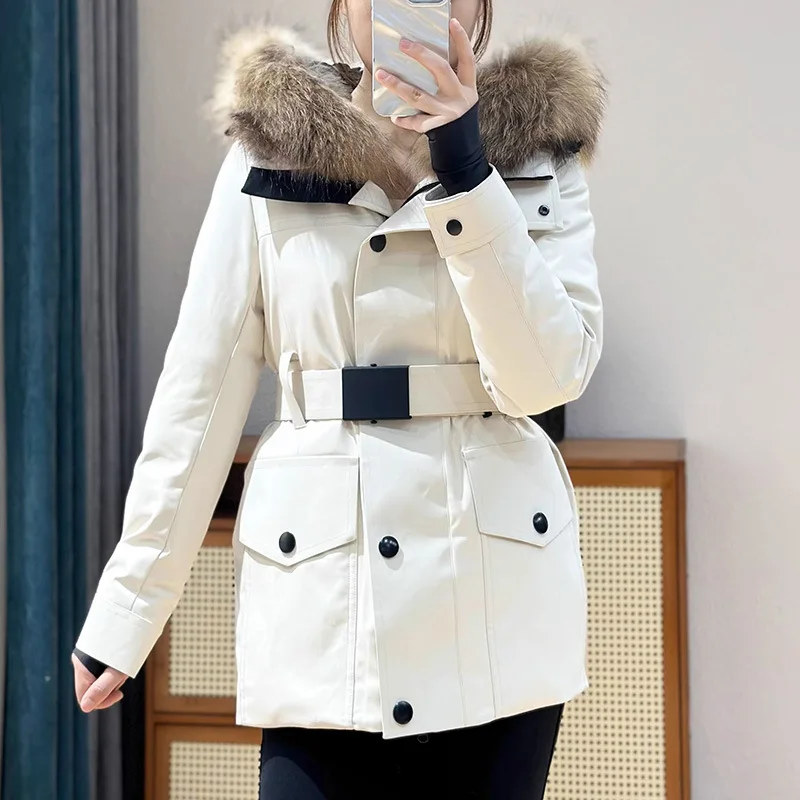 

Women Goose Down Hoodie Jacket Hooded Big Fur Collar Cold Proof Skiing Coat Outdoor Sports Clothing Winter Snowwear Workwear