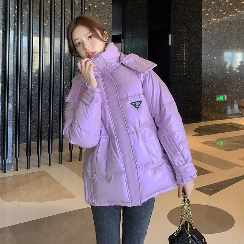 Bright Hooded Cotton Jacket Winter Short Women's Loose and Colorful Glossy Bread Jacket Jacket