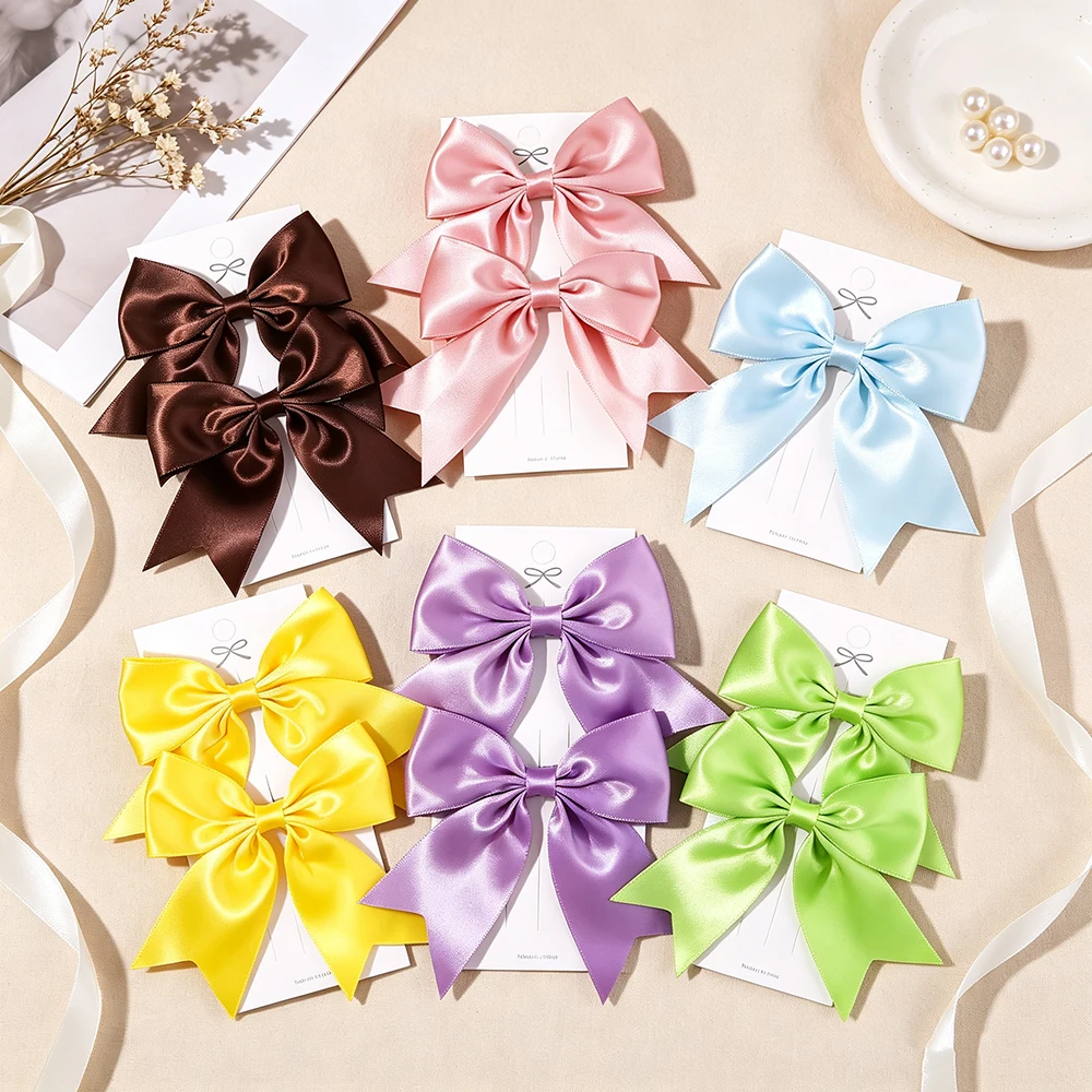 2Pcs Baby Bows Hair Clip For Kids Girls Solid Color Hairpins Barrettes Handmade Headwear Hair Accessories 4.52*5Inches