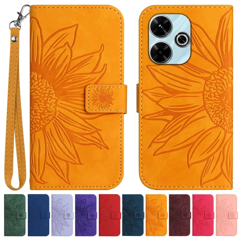 Sun Flower Flip Cover Case on For Xiaomi Redmi 13 5G Redmi13 13C 4G Redmi13C Coque Leather Case Pattern Phone Shell 2024 Capa