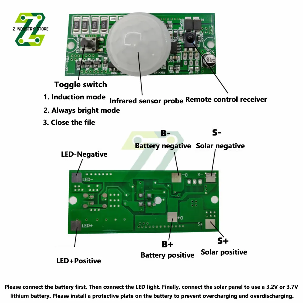 3.2V 3.7V Remote Control PIR Solar Integrated Street Lamp Sensor Circuit Board Solar Induction Mode Controller