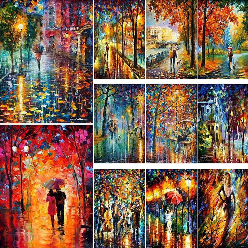 The Night Rain Painting By Numbers Set Oil Paints 40 * 50 Canvas Painting Wall Decoration Adults Handicraft Wall Art Drawing