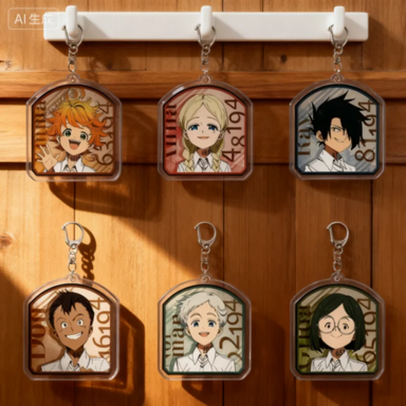 The Promised Neverland Anime Cute Emma Norman Ray Tangierda Character Backpack Pendant Decorative Items HD Acrylic Key Chains6CM