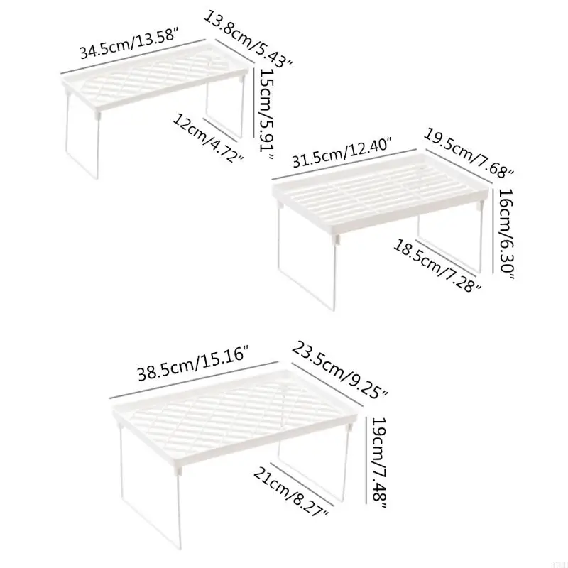 97QD สีขาวลวดโต๊ะเคาน์เตอร์ที่เก็บของ ShelfStacking ชั้นวางของตู้ STACKABLE พับได้ประหยัดพื้นที่ชั้นวางขาตั้ง Rack