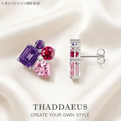 Ear Stud Earrings Pink and Violet Zircon Europe Style Glamorous Jewerly For Women Trendy Gift In 925 Sterling Silver