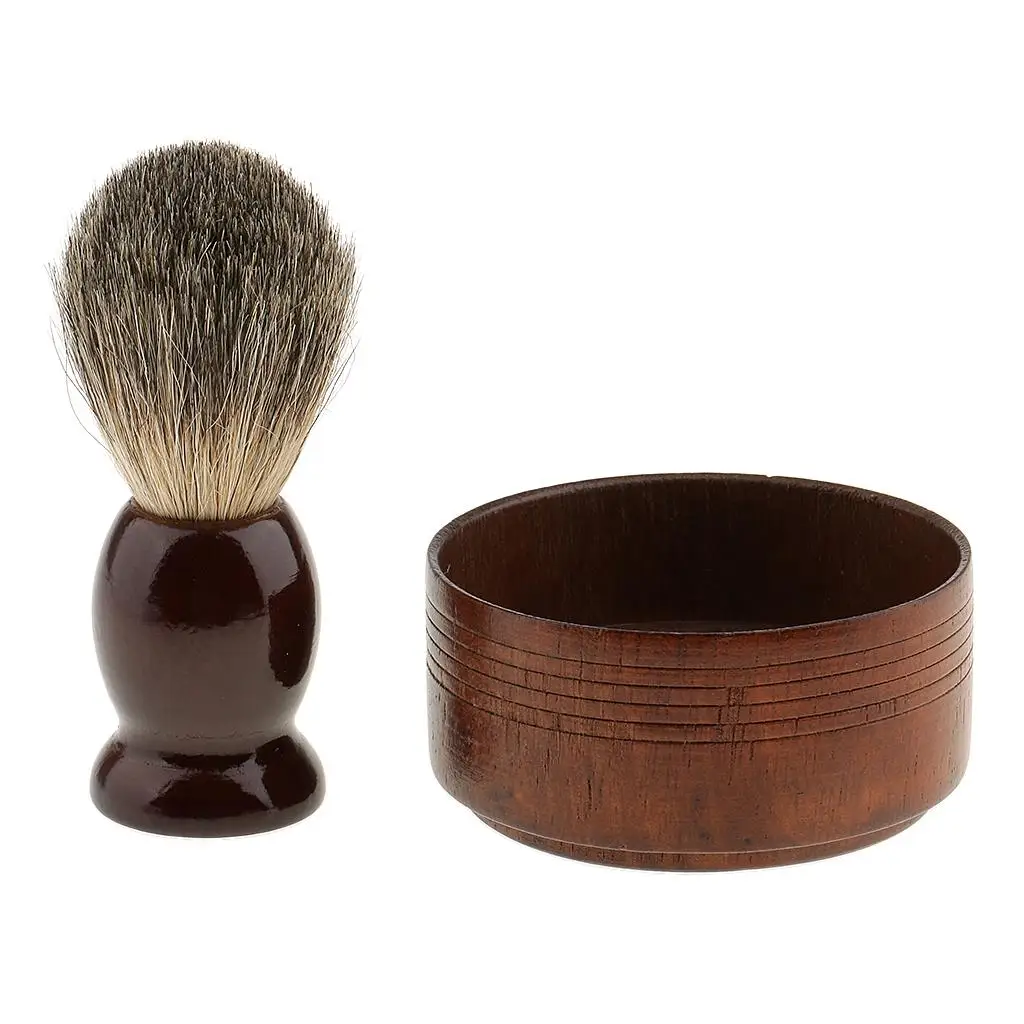 Set di pennelli da barba in legno da uomo + tazza da barba, ciotola da barbiere, barba, sapone, crema