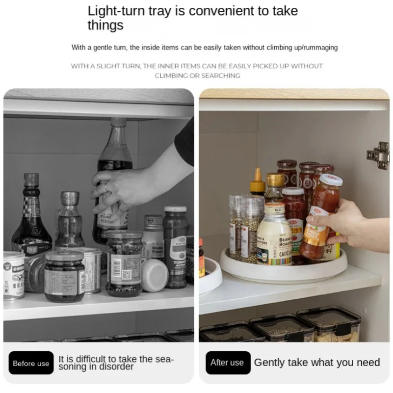 360 Rotation Non-Skid Spice Rack Pantry Cabinet Turntable with Wide Base Storage Bin Rotating Organizer for Kitchen Seasoning