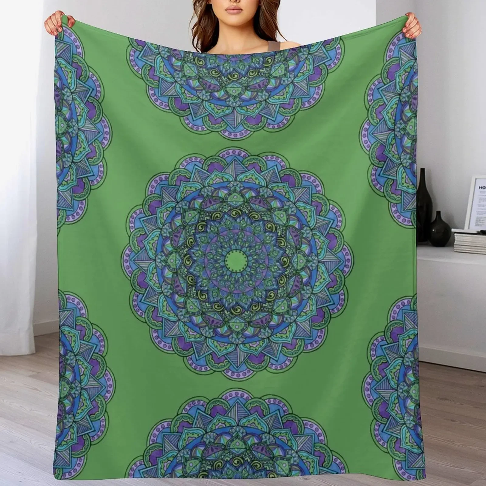 Peacock Mandala Throw Blanket Outdoor Soft Blanket for Picnic Beach Camping